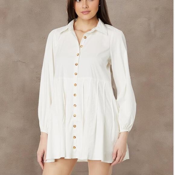 Free People Marvelous Mia Long Sleeve Mini Dress in Ivory – Sz Med - Picture 1 of 9